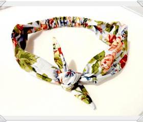 Bow Tie Headband Boho Retro Housewife Vintage Style Roses Stretch Headband Bow Tie Headscarf