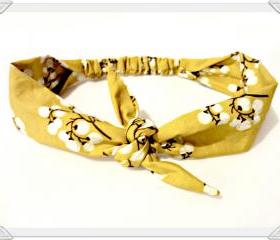 Tie Headband Mustard Vintage Bow Tie Head Scarf Printed HairScarf