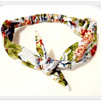 Bow Tie Headband Boho Retro Housewife Vintage Style Roses Stretch Headband Bow Tie Headscarf