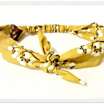 Tie Headband Mustard Vintage Bow Tie Head Scarf Printed HairScarf